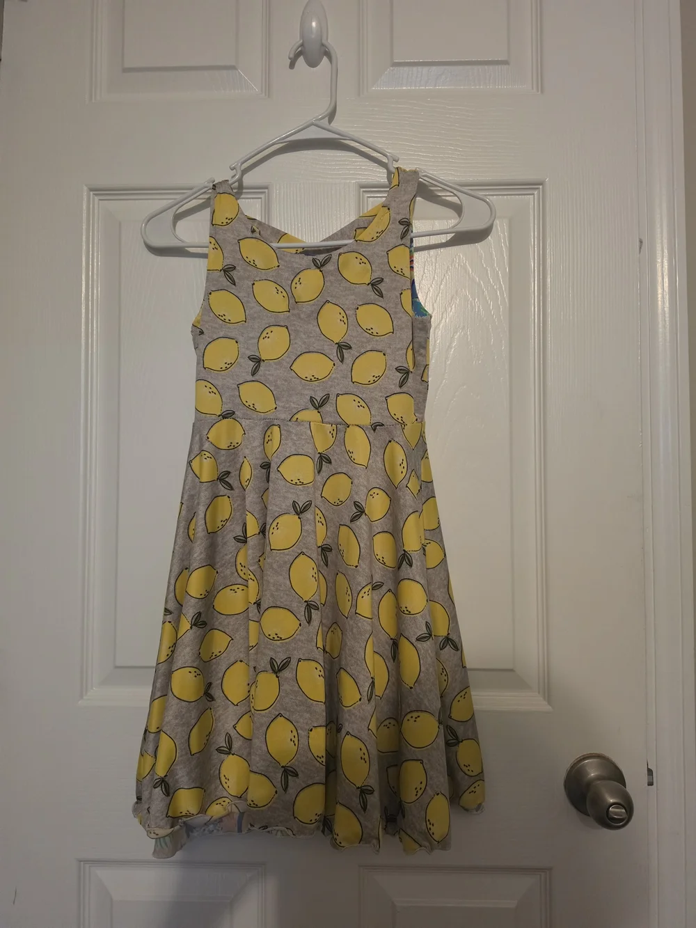 Emily West Girls Reversible Dress Size Large Sleeveless Stretch Flowers Lemons